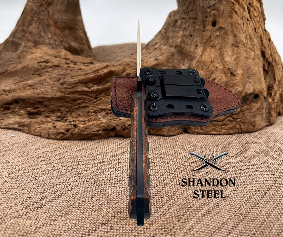 Winkler Knives USA Woodsman Sculpted Wood Handle Lined Boltaron / Leather Sheath