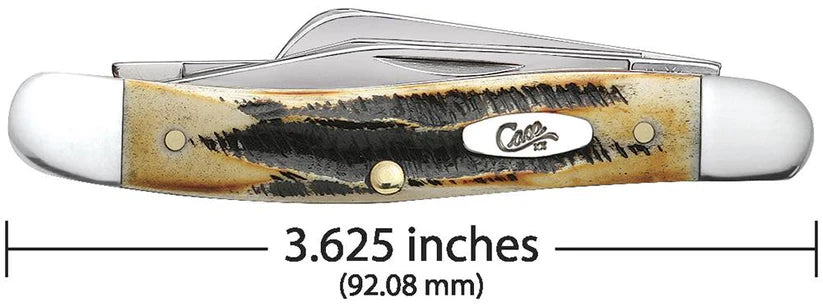 Pocket knife with staghorn handle and C列入标, showing measurement text.