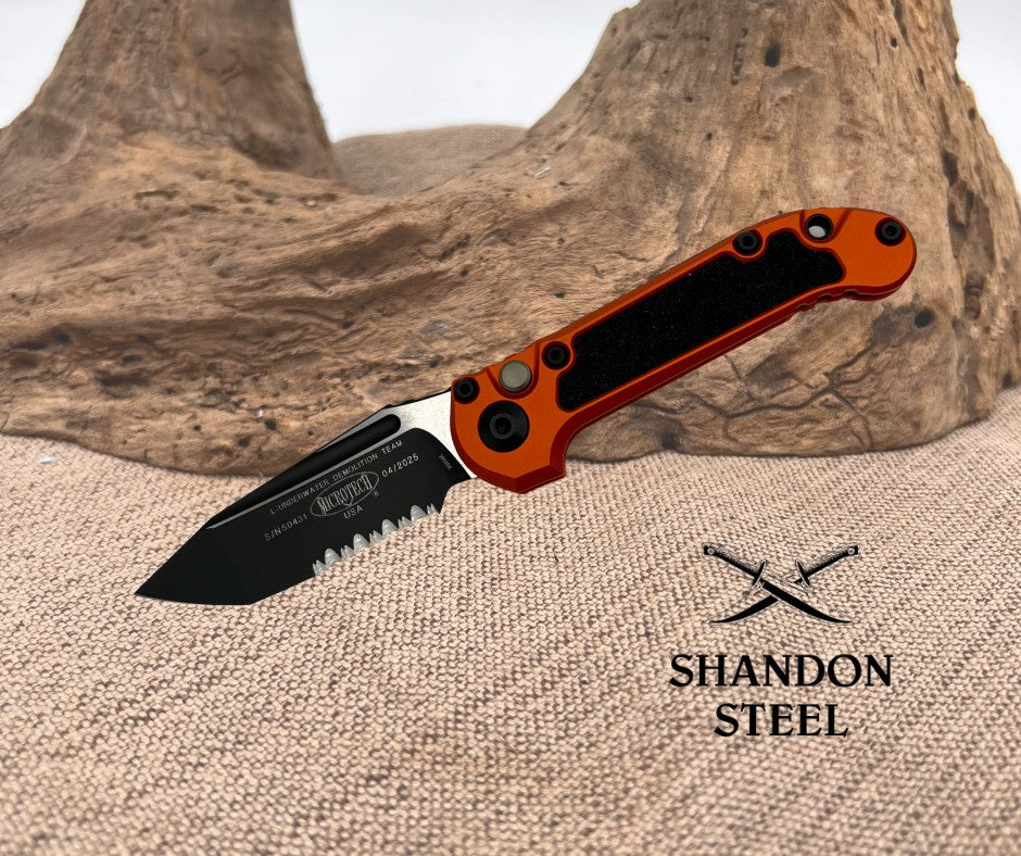 Microtech LUDT GEN III T/E BLACK PART SERRATE ORANGE 1136-2OR