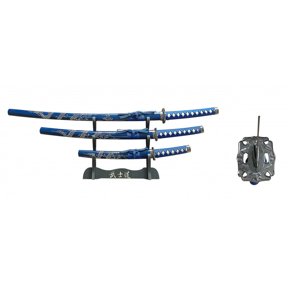 Blue 3 PIECE SAMURAI SWORD SET 40" OVERALL (RT-5001)