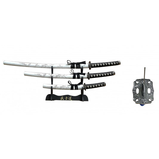 White 3 PIECE SAMURAI SWORD SET