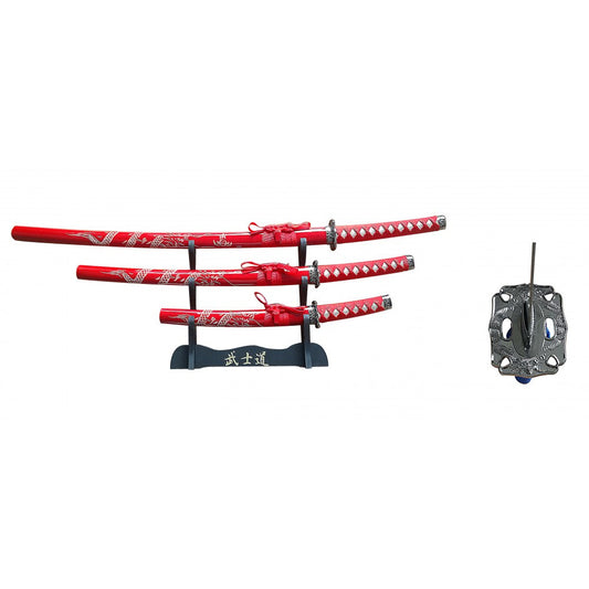 Red 3 PIECE SAMURAI SWORD SET 40" OVERALL (RT-5001) B