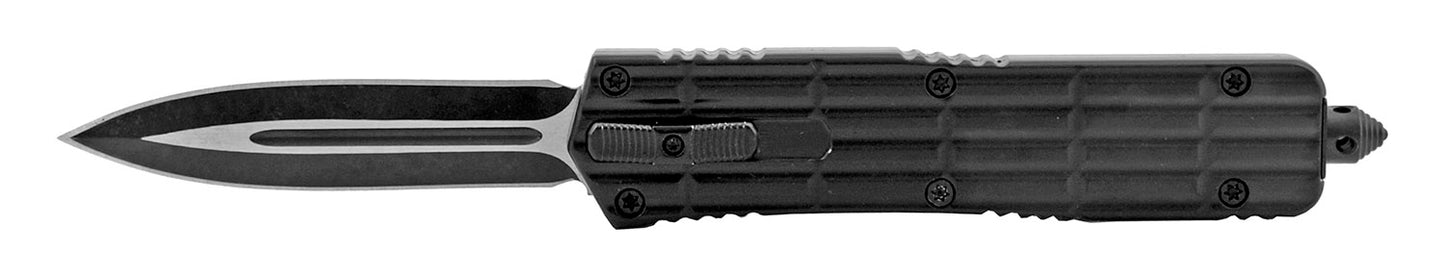 5.5" Stainless Steel Heavy Duty OTF Out the Front Folding Drop Point Pocket Knife - Black OTF AOF3402BK-BKDE