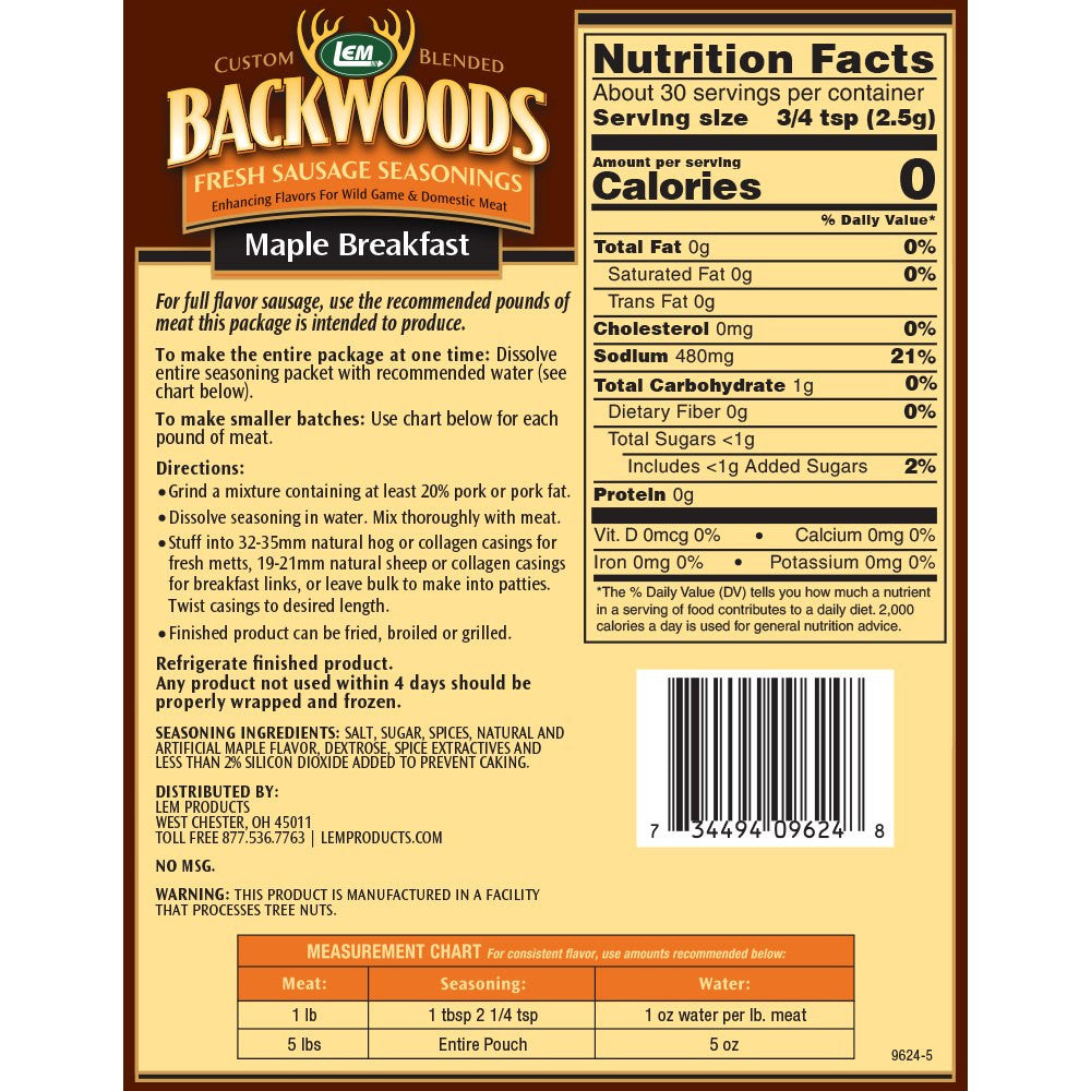 BACKWOODS MAPLE BREAKFAST FRESH SAUSAGE SEASONING