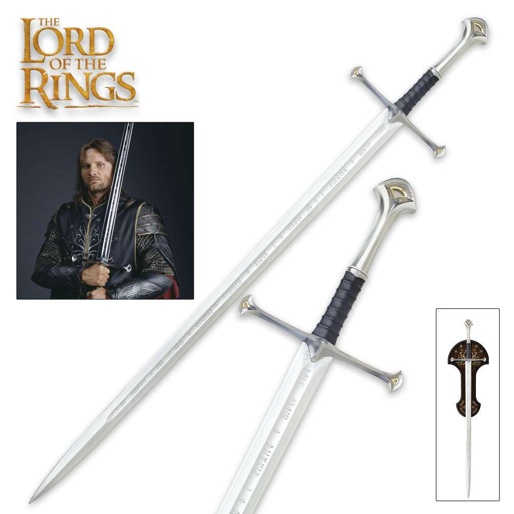 United Cutlery Lord of the Rings LOTR Anduril Sword of King Elessar with Wall Plaque - 52 7/8" Length, The Hobbit