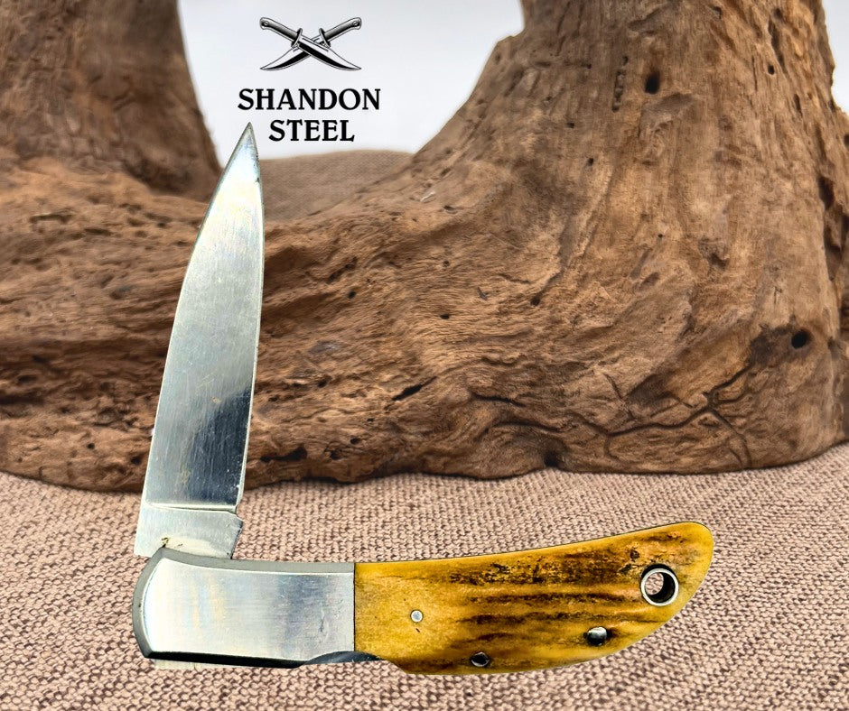 Al Mar Hawk Stag Lockback Drop Point Folding Pocket Knife Seki Japan (125)