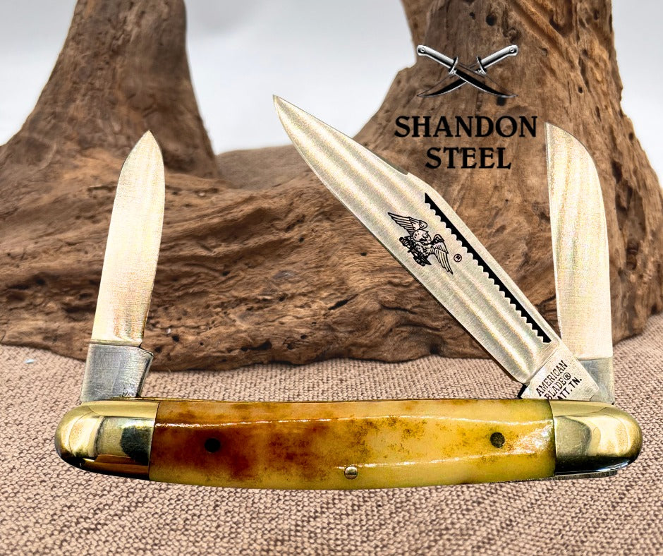 AMERICAN BLADE CHATT. TN. SMOOTH BONE LONG PULL STOCKMAN KNIFE NICE AB-30 (110)