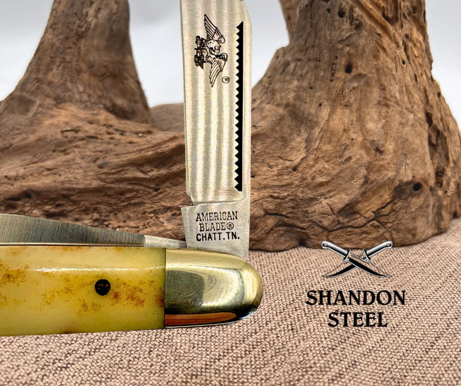 AMERICAN BLADE CHATT. TN. SMOOTH BONE LONG PULL STOCKMAN KNIFE NICE AB-30 (110)