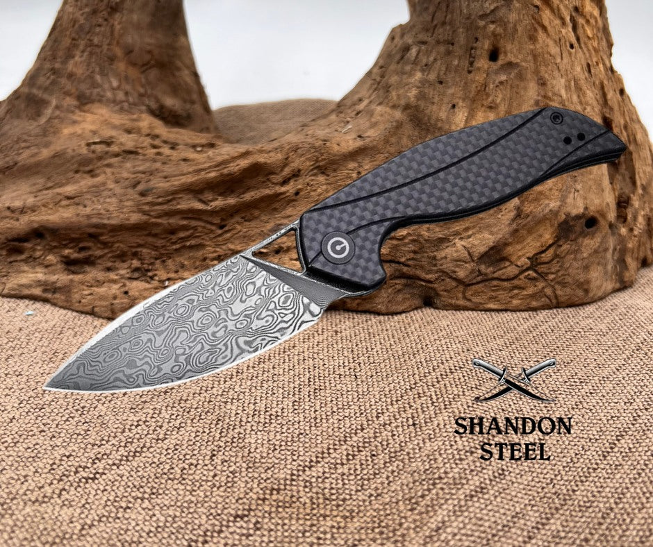 CIVIVI Anthropos Flipper Knife G10 & Carbon Fiber Handle (3.25" Damascus Blade) C903DS
