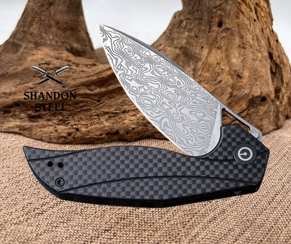 CIVIVI Anthropos Flipper Knife G10 & Carbon Fiber Handle (3.25" Damascus Blade) C903DS