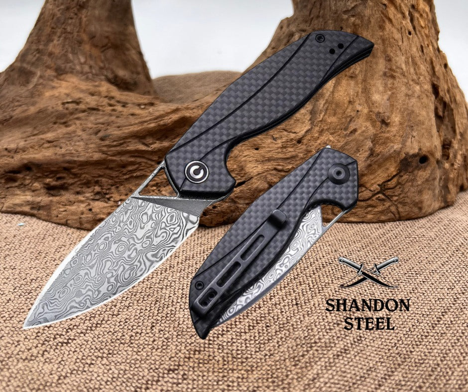 CIVIVI Anthropos Flipper Knife G10 & Carbon Fiber Handle (3.25" Damascus Blade) C903DS
