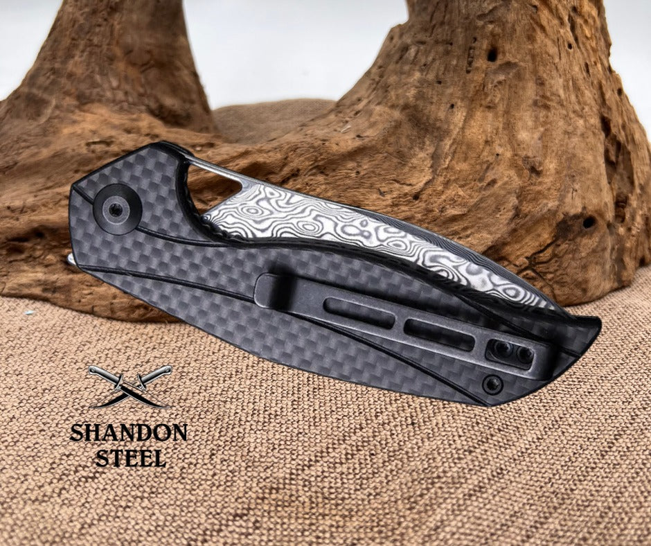 CIVIVI Anthropos Flipper Knife G10 & Carbon Fiber Handle (3.25" Damascus Blade) C903DS