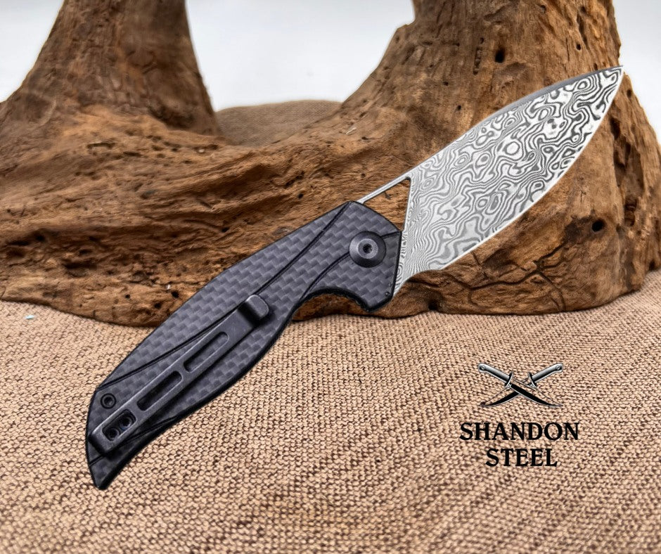 CIVIVI Anthropos Flipper Knife G10 & Carbon Fiber Handle (3.25" Damascus Blade) C903DS
