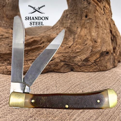 APPALACHIAN TRAIL Two Blade Trapper Saw Cut Delrin Handle Pocket Knife (103)