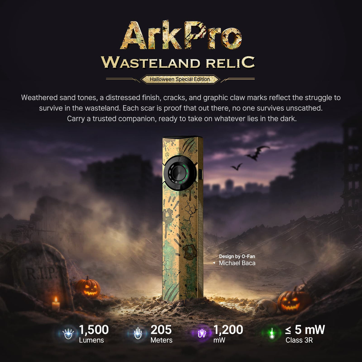 Oclip ArkPro Series – Flat Unibody EDC Flashlight with Multi-Light Sources Wasteland Relic CW Edition