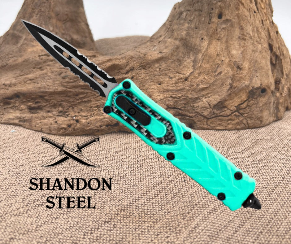 Automatic OTF Double Edge Knife 175STQDS Teal