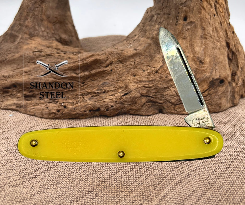 Autopoint Pen Knife Chicago USA Celluloid Handles CS Blades 3 3/8" Closed (18)