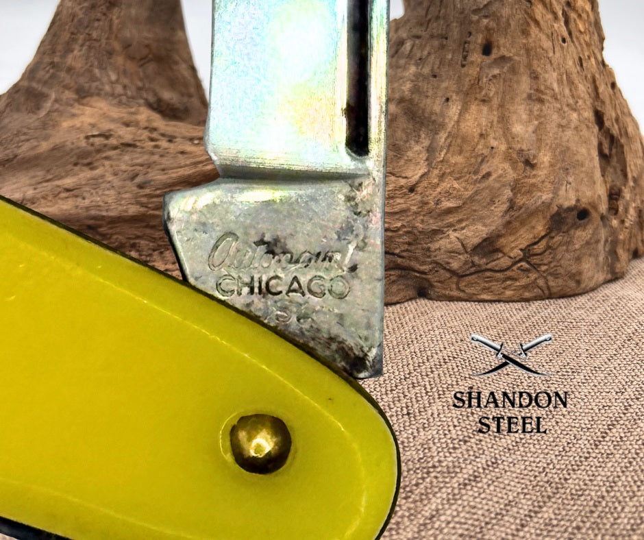 Autopoint Pen Knife Chicago USA Celluloid Handles CS Blades 3 3/8" Closed (18)