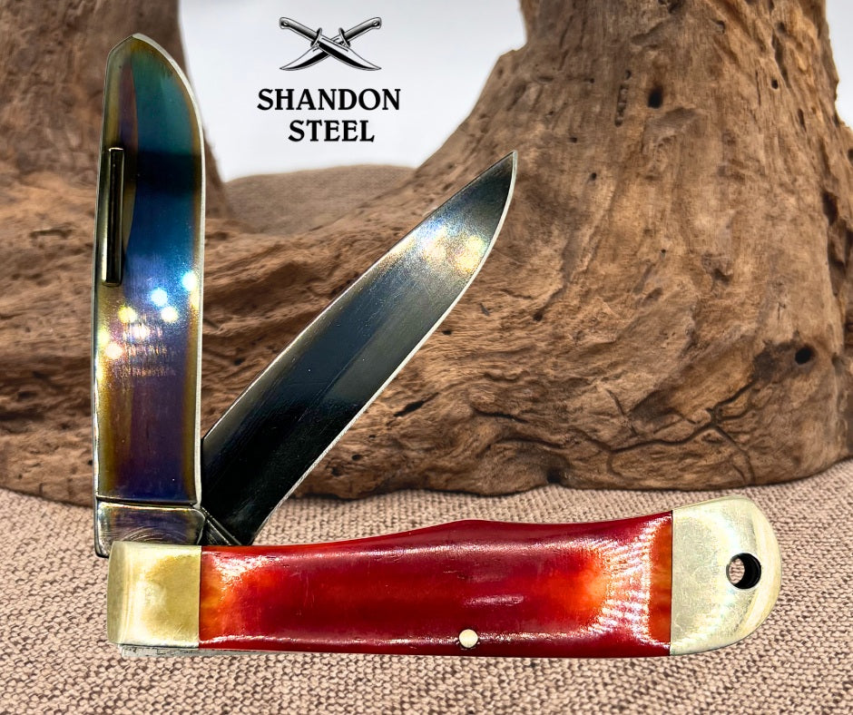 RARE Bear & Son Cutlery Smooth Red Bone Jumbo Trapper 2 Blade Pocketknife (4)