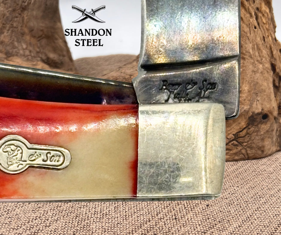 RARE Bear & Son Cutlery Smooth Red Bone Jumbo Trapper 2 Blade Pocketknife (4)