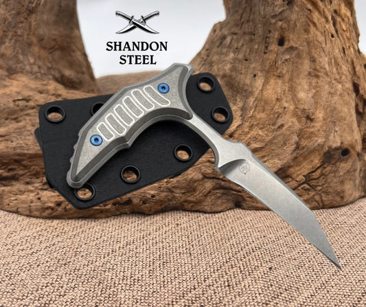 Microtech & Bastinelli Bee Marfione Select Stonewash w/ Stonewash Handles & Blue Hardware 218-10MS3