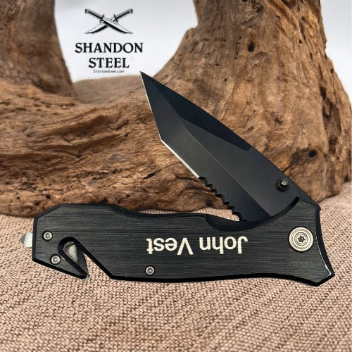 TANTO TACTICAL FOLDING POCKET KNIFE SEATBELT CUTTER WINDOW BREAKER SERRATED(201)