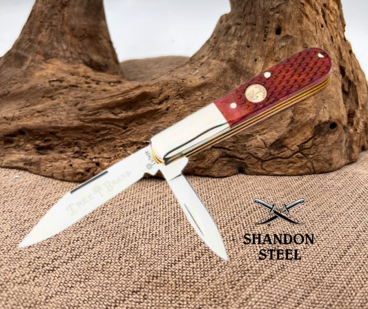 Boker Manufactory Treebrand 2BLD Barlow Brown Checkered Bone