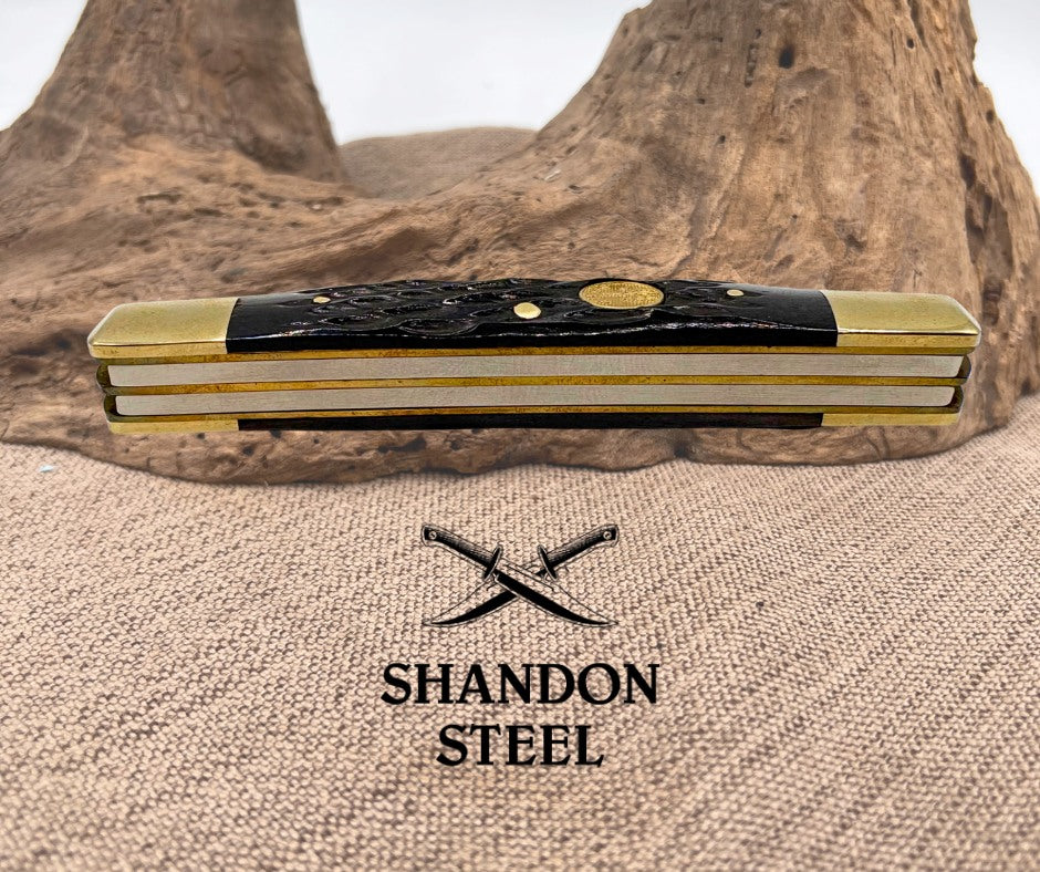BOKER TREE BRAND JIGGED BLACK BONE 4 BLADE CONGRESS FOLDING POCKET KNIFE (02)