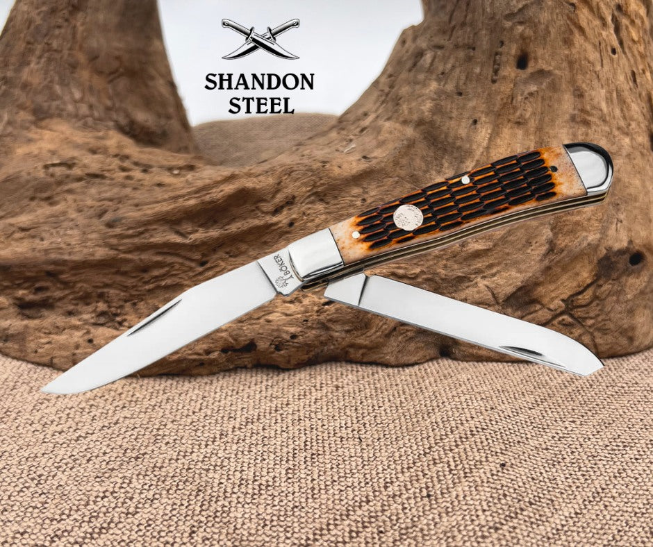 Boker Germany Treebrand Trapper Amber Jigged Bone 110890