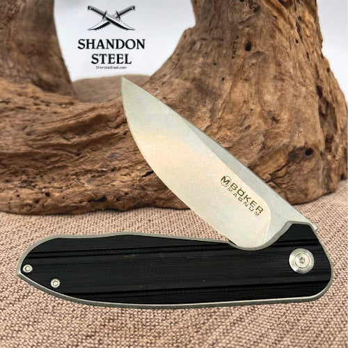 BÖKER MAGNUM EDC Flipper Folding Drop Point Pocket Knife Black G10 Handles (147)
