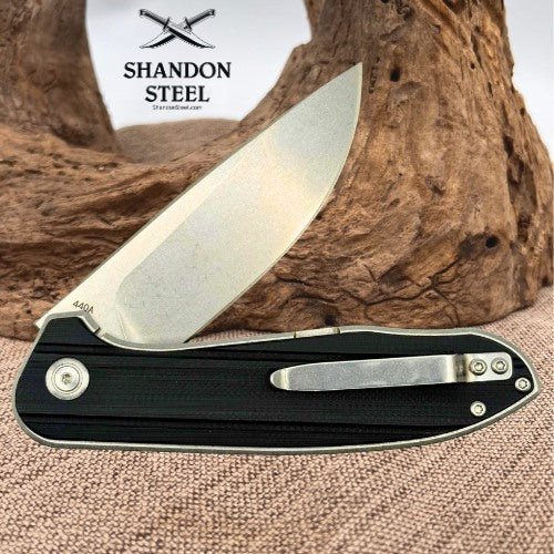 BÖKER MAGNUM EDC Flipper Folding Drop Point Pocket Knife Black G10 Handles (147)