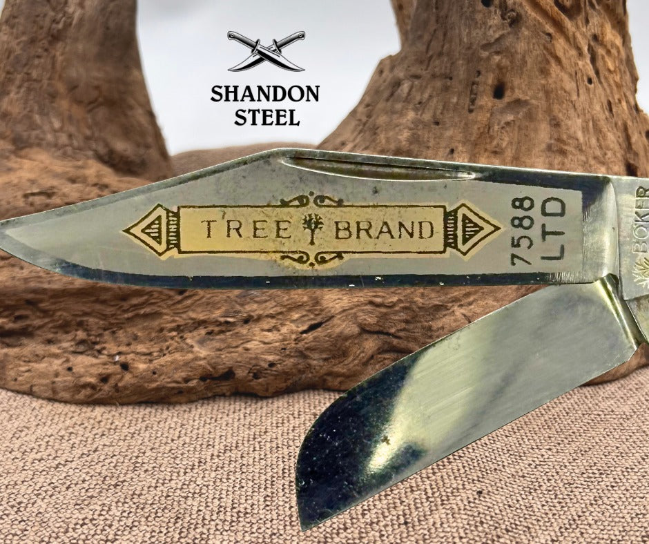 BOKER 1972 WISS SOLINGEN GERMANY-#7588LTD-3 BLADE STOCKMAN TREE BRAND KNIFE (37)