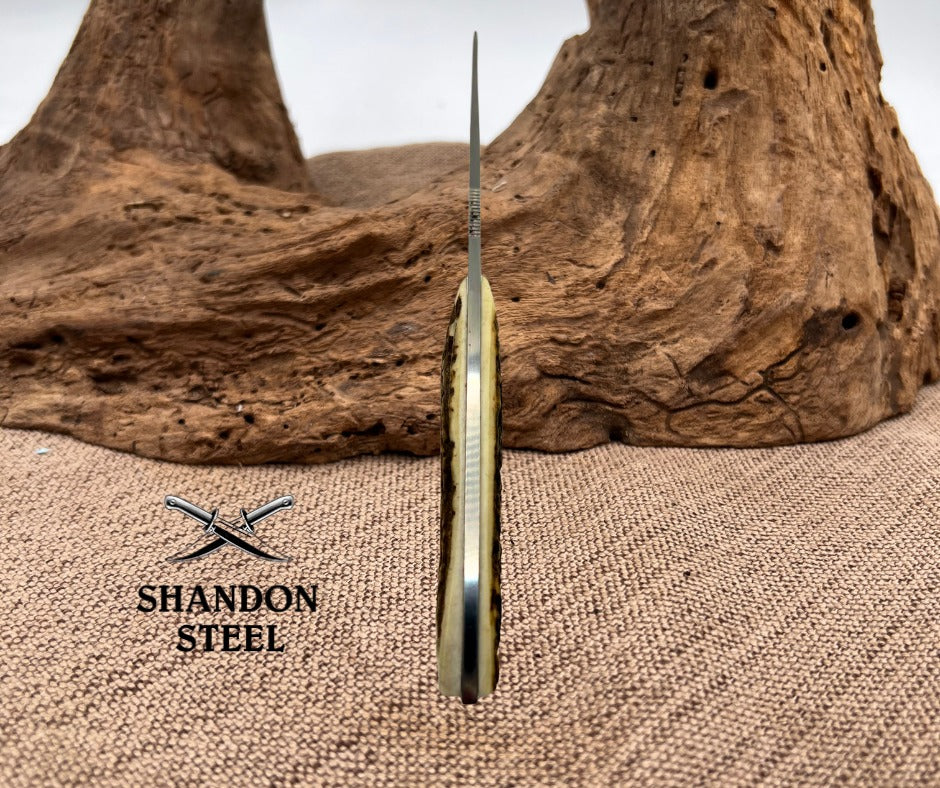 BOKER ARBOLITO HUNTER STAG FIXED BLADE KNIFE  STAG HANDLE LEATHER SHEATH (5)