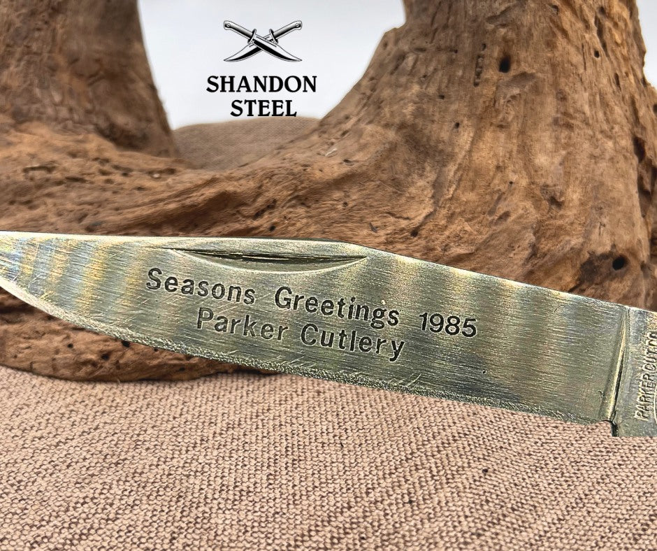 Parker Cutlery Season’s Greetings 1985 Vintage Jigged Bonestag Trapper Knife -79