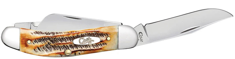 Pocket knife with wooden handle and visible brand name on a white background