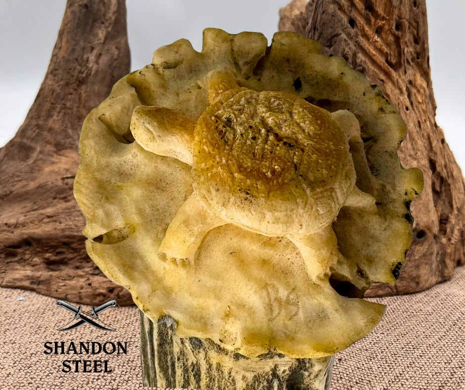 Custom Clip Point Bowie Knife Stag Handle with Turtle Carved on Pommel Hand Made