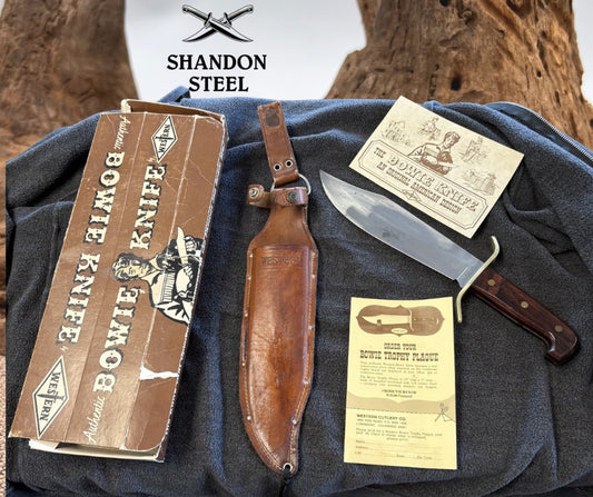 Western USA Boulder Colorado Vintage Bowie Knife W49 Leather Sheath Box