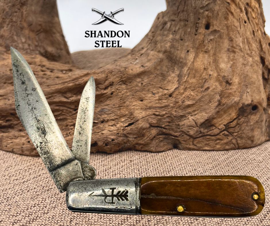 Russell USA Barlow Pocket Knife Smooth Brown Bone Handles Vintage 2 Blade (163)