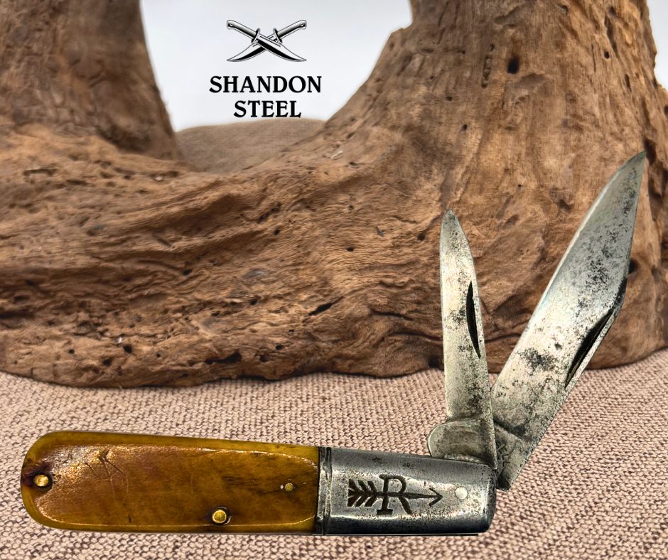 Russell USA Barlow Pocket Knife Smooth Brown Bone Handles Vintage 2 Blade (163)