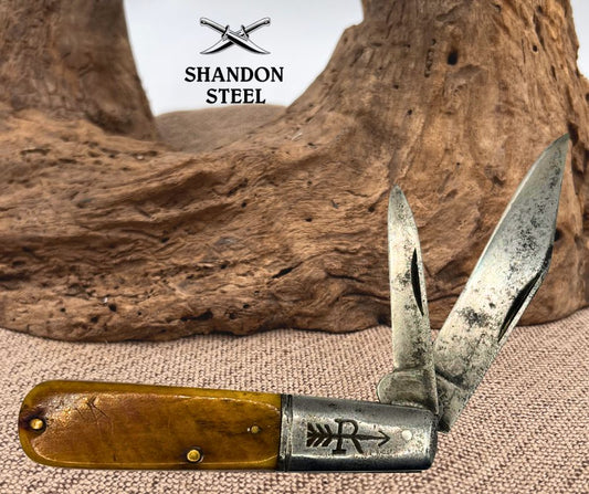 Russell USA Barlow Pocket Knife Smooth Brown Bone Handles Vintage 2 Blade (163)