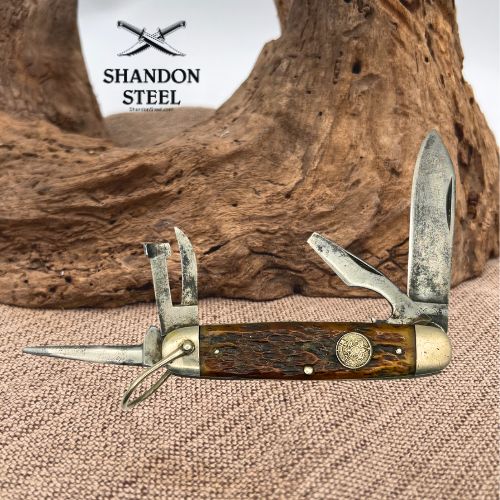 REMINGTON USA 1933-1935 RS 3333 Bone Handle Boy Scout Camp Pocket Knife (199)