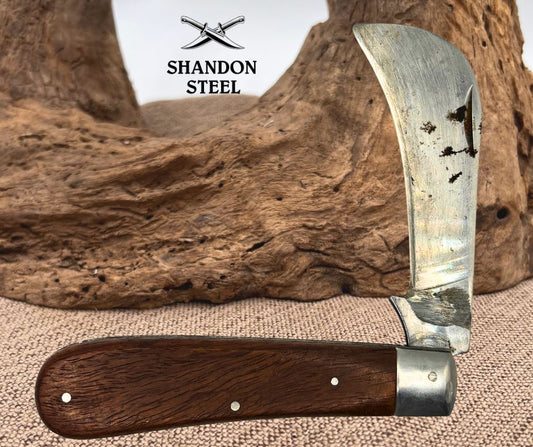 Hawkbill Pruner Folding Pocket Knife Sway Back Wood Handle Slipjoint (64)