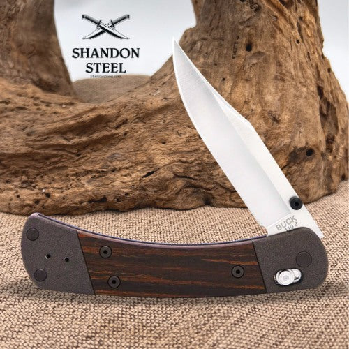 Buck 110 FOLDING HUNTER  CROSSBAR, ALUMINUM, MACASSAR EBONY 0110BRS18-B
