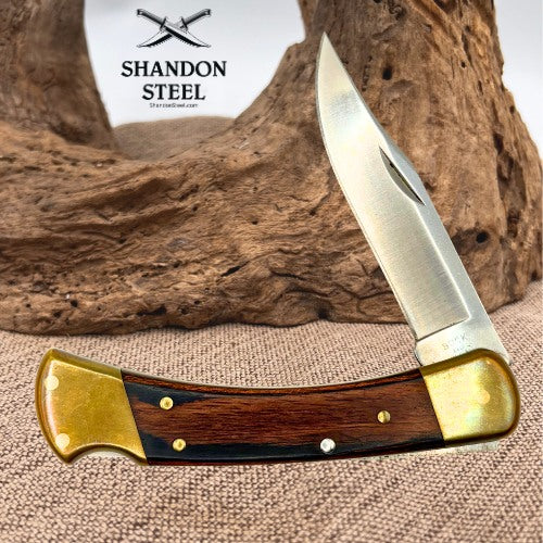Buck 110 Hunter Wood Handle Folding Pocket Knife Lockback 1995 USA w/Sheath 169