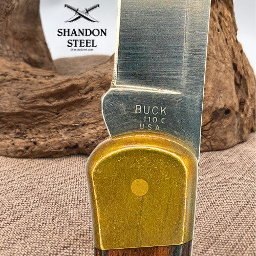 Buck 110 Hunter Wood Handle Folding Pocket Knife Lockback 1995 USA w/Sheath 169