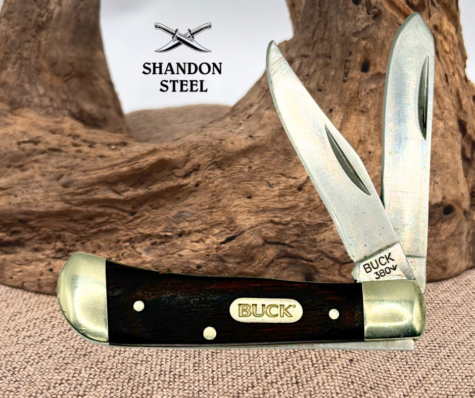 Buck 380 Mini Trapper Vintage Pocket Knife 2 Blade Folding Wood Handle (35)