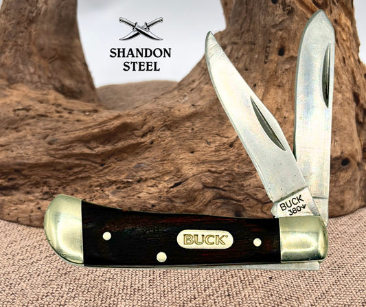 Buck 380 Mini Trapper Vintage Pocket Knife 2 Blade Folding Wood Handle (35)