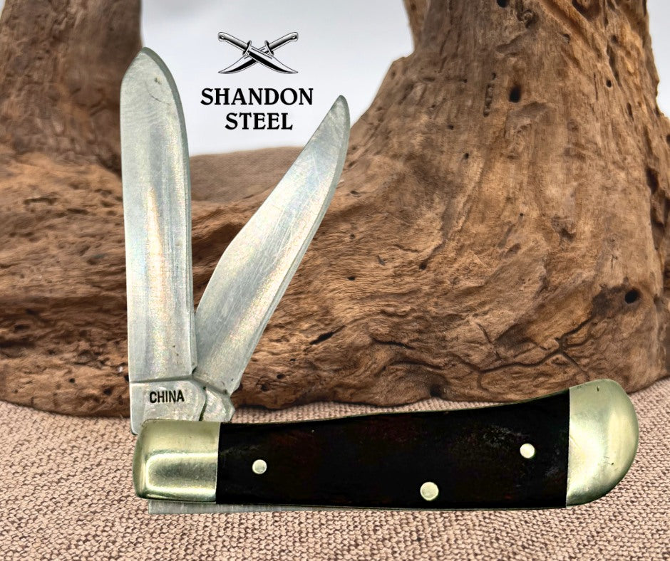 Buck 380 Mini Trapper Vintage Pocket Knife 2 Blade Folding Wood Handle (35)