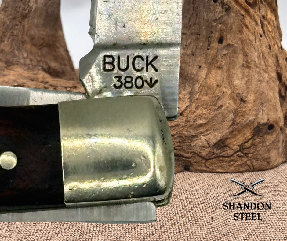 Buck 380 Mini Trapper Vintage Pocket Knife 2 Blade Folding Wood Handle (35)