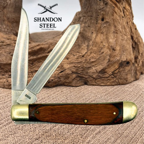 Buck 382 Trapper Folding Pocket Knife – Wood Handle – Two-Blade – Pre-Owned (62)